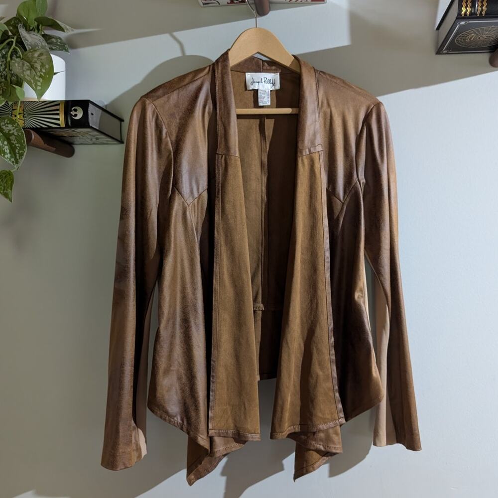 Joseph Ribkoff | Brown Faux Leather Blazer Jacket Waterfall Hem | Size US 12
